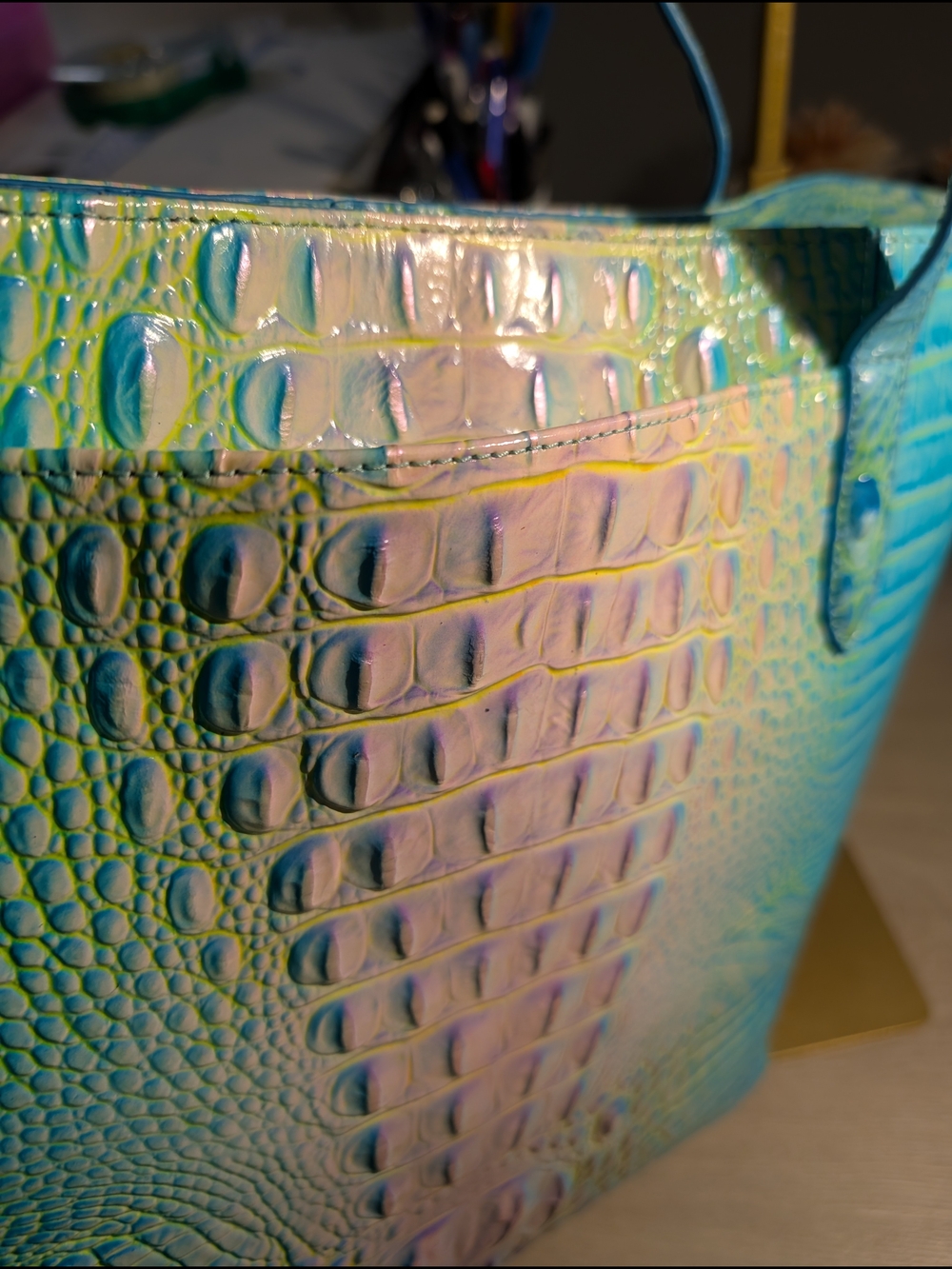 Brahmin Cotton Candy Croc-Embossed Brooke Tote Bag - Picture 7 of 16